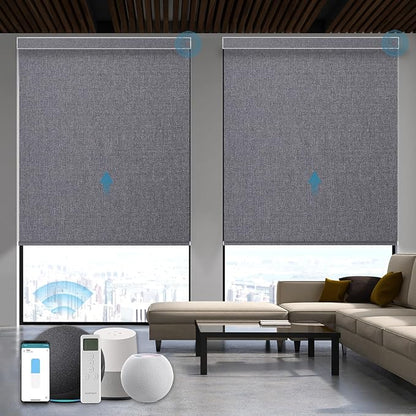Smart Blinds,Motorized Blackout Shades for Windows,Compatible with Alexa,Google Home,Automatic Blackout Roller Shade,Rechargeable Battery Shades,Dark Anchor Grey