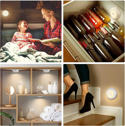 BLS 6-Pack 3.3" Under Cabinet Lighting, Closet Lights Motion Sensored Light Indoor AA Battery Operated, Magnetic Stick on LED Puck Light, Dimmable Under Counter Lights for Kitchen, 3000K Warm White