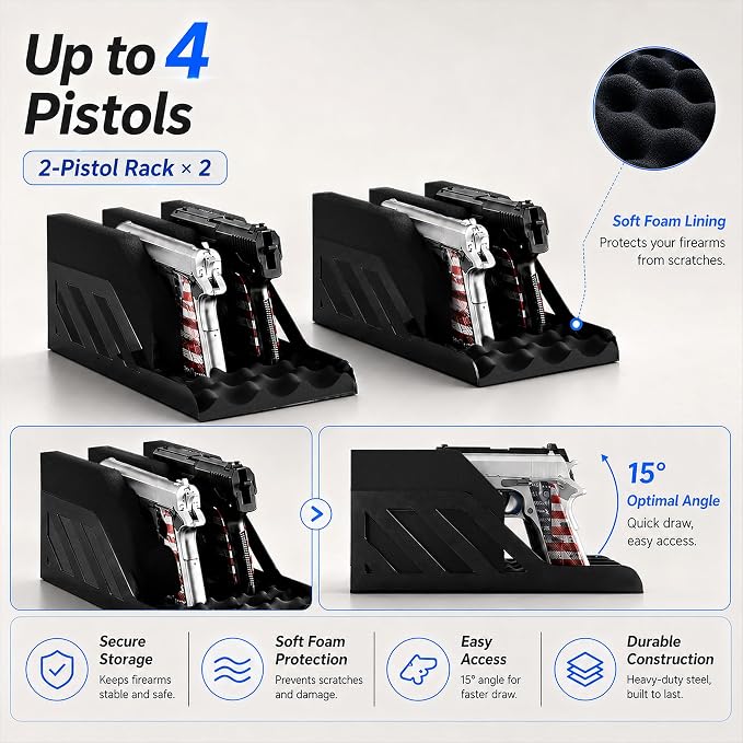 Grimtron 23LB Biometric 4 Pistols Safe with Fingerprint Lock, 3-8 Digit PIN | 2-in-1 Wireless Charging, Storage Up to 4 Pistols, 30 Fingerprints, All-Metal Knob, Silent Mode, Type-C Emergency Power