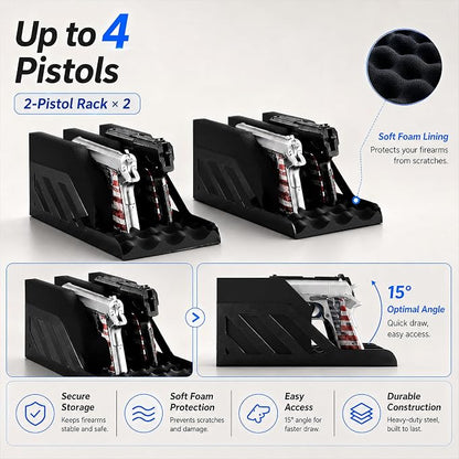 Grimtron 23LB Biometric 4 Pistols Safe with Fingerprint Lock, 3-8 Digit PIN | 2-in-1 Wireless Charging, Storage Up to 4 Pistols, 30 Fingerprints, All-Metal Knob, Silent Mode, Type-C Emergency Power