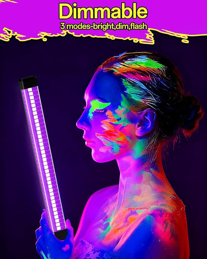 YQNLIFA 5000mAh Rechargeable Black Light Bar, Battery Powered Black Lights for Glow Party, Cordless Blacklight Strip for Halloween Decorations, Fluorescent Poster, Body Paint, Uranium Glass, 2 Pack