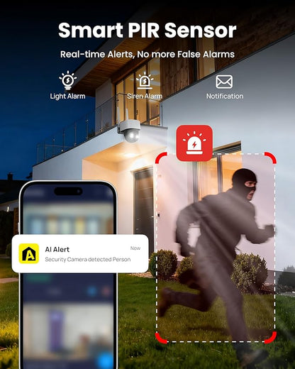 Aurumbach 5MP Solar Security Camera Wireless Outdoor, 3K UHD WiFi PTZ Camera with Color Night Vision, Motion Tracking, AI Human/Vehicle Detection, 2-Way Audio, Support 256GB SD, IP65 Waterproof