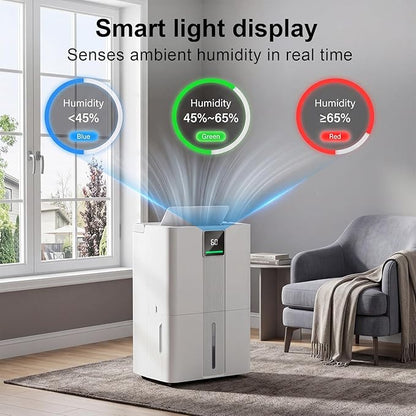 MEPTY 6000 Sq.Ft Dehumidifier,Max 100 Pint/Day Large Dehumidifier for Basement & Home with Drain Hose,Smart Humidity Control,24H Timer & Child Lock,3-Color Humidity Display Ideal for Bedroom,Bathroom