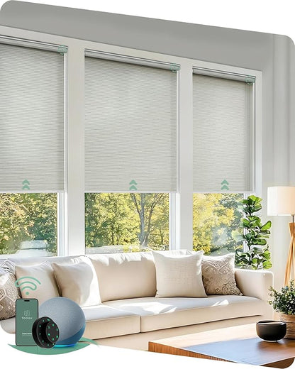 Yoolax Motorized Blinds with Remote, Light Filtering Smart Roller Shades Work with Alexa, Google, Apple Homekit, Custom Automatic Shades with Voice Control for Living Room (Horizontal Beige)