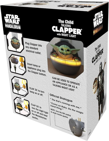 Clapper Star Wars - The Mandalorian - The Child aka Baby Yoda Talking Night Light by Joseph Enterprises, Wireless Sound Activated On/Off Light Switch, Clap Detection