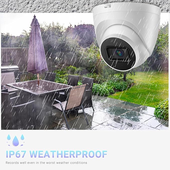DahuaSecurity 4K 8MP PoE IP Dome Camera – Outdoor AI Security Turret Camera with Human & Vehicle Detection, 98ft IR Night Vision, IP67, Built-in Mic, Smart Surveillance for Home