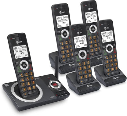 AT&T CL82519 DECT 6.0 5-Handset Cordless Phone for Home with Answering Machine, Call Blocking, Caller ID Announcer, Intercom and Long Range, Black