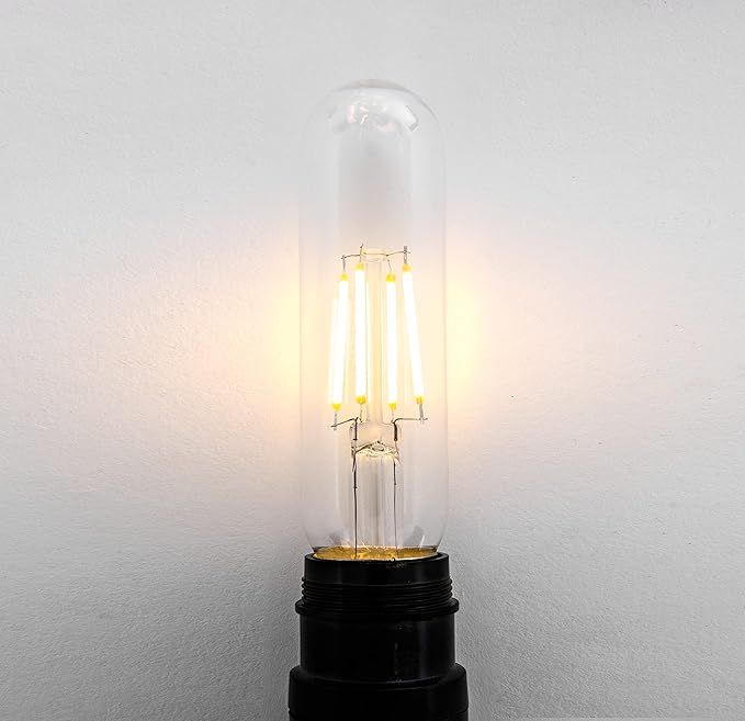 Creative Hobbies Clear 3.5W LED T10 Tubular Light Bulb - Nickel Plated E26 Medium Base (40 Watt Equivalent) | 4 Pack