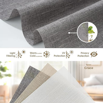 HeyBlinds Motorized Blinds with Remote, Smart Roller Shades with App & Voice Control, Work with Alexa Google HomeKit, Light Filtering Custom Window Shades for Living Room Office (Grace-Stormy Gray LF)