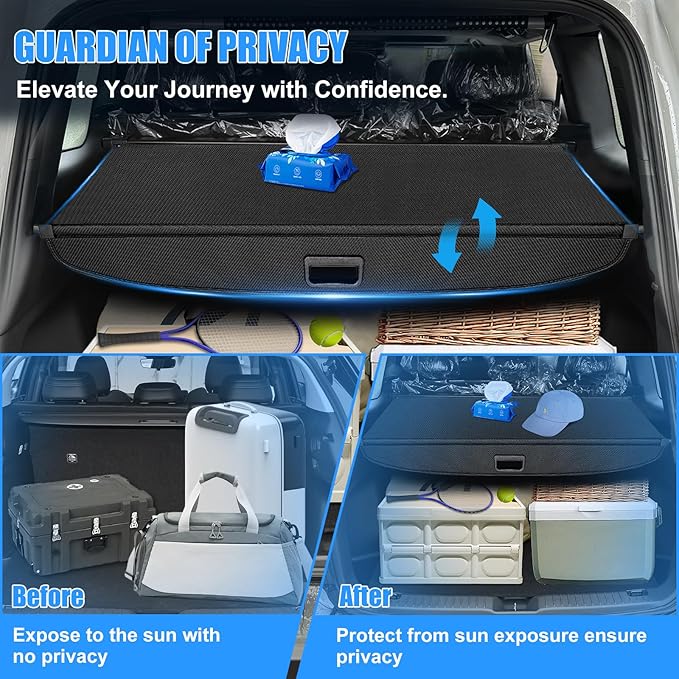 AUXKO Retractable Cargo Cover for GMC Acadia/Chevy Traverse 2026-2024/ Buick Enclave 2025 2026, Trunk Cover Luggage Security Cover Shielding Shade Anti-Peeping Luggage Privacy Screen, Carbon Fiber