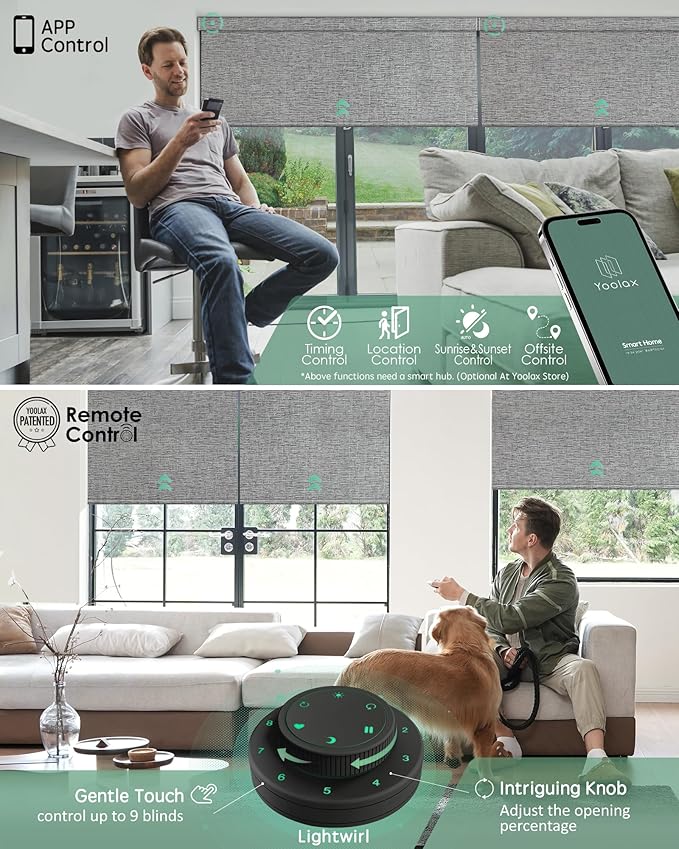 Yoolax Motorized Blinds with Remote, Designer Smart Blinds Work with Alexa, Google, Apple Homekit, 100% Blackout Motorized Shades Custom Electric Shades Voice Control (V-Canyon Gray)