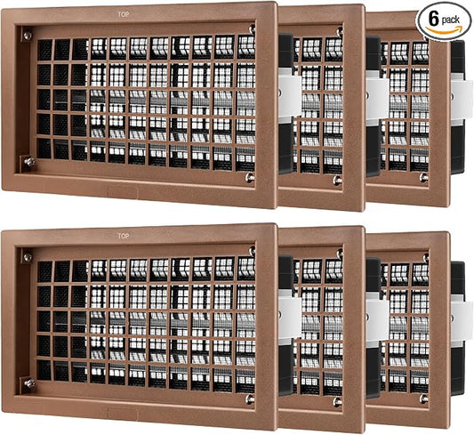 Crawl Space Foundation Vent Cover Automatic 8x16 Inch, Brown 6 Pack | Auto Open/Close at 40°F-70°F, Freeze Protection & Energy Saving, DIY Replacement for House, Mobile Home & Skirting, Plastic
