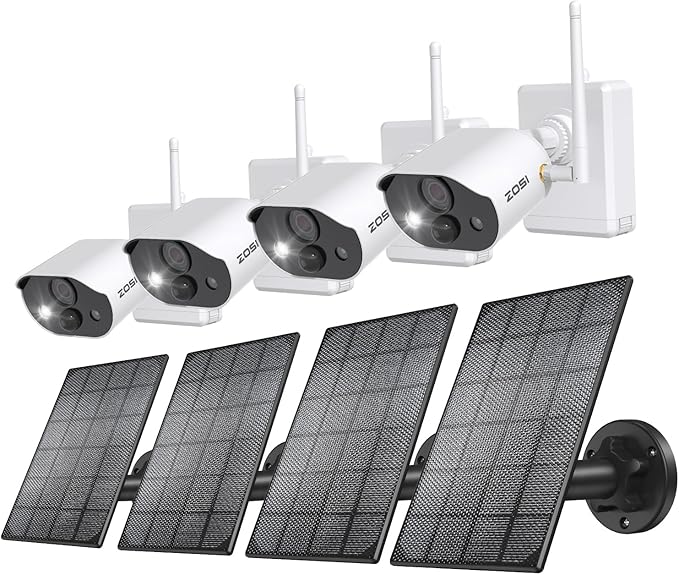 ZOSI C306 Pro 2K Solar Security Cameras Wireless Outdoor, 4PACK Outdoor Cameras for Home Security, Color Night Vision, PIR Motion Detection, Spotlight Alarm, 2-Way Talk, 2.4GHz WiFi, IP66 Waterproof