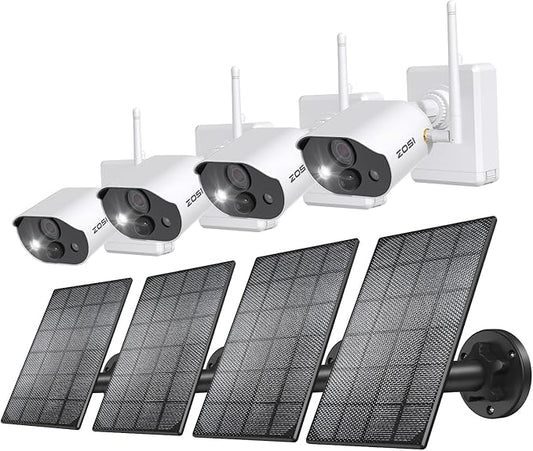 ZOSI C306 Pro 2K Solar Security Cameras Wireless Outdoor, 4PACK Outdoor Cameras for Home Security, Color Night Vision, PIR Motion Detection, Spotlight Alarm, 2-Way Talk, 2.4GHz WiFi, IP66 Waterproof