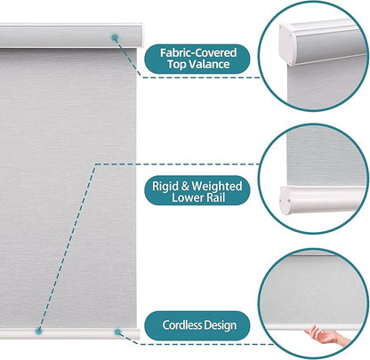 Changshade Custom Size Cordless Roller Shades, Blackout Roller Window Blinds with Thermal Insulated for Office, Living Room, Bedroom, Kitchen, Easy Installation,Grey