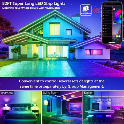 LETIANPAI Led Strip Lights, 82ft/25m Long Smart Led Light Strips Music Sync 5050 RGB Color Changing Rope Lights,Bluetooth APP/IR Remote/Control Led Lights for Bedroom,Home Decoration,Party,Festival