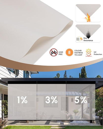 Kincmo Motorized Outdoor Shades for Patio Porch, Custom Outdoor Motorized Blinds with Remote, Waterproof & Windproof Patio Shades Work with Apple Homekit,Alexa,Google (3% Openness White)