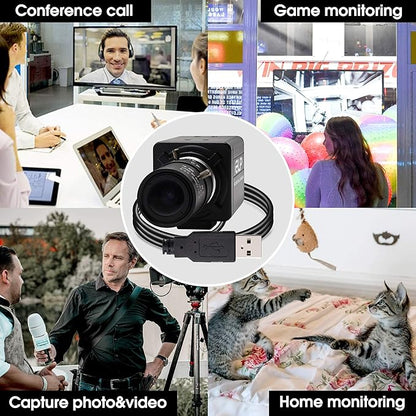4K Webcam with 2.8-12mm Varifocal Lens, Plug&Play Sony IMX317 Sensor USB Camera Video Surveillance Streaming Computer Webcam 3840x2160@30fps USB Camera for Windows Linux Android Mac