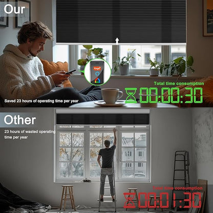 BERISSA Motorized Cellular Shades, Light Filtering Smart Honeycomb Blinds with Remote Control & Hub, Custom Room Darkening Automatic Cellular Window Blinds for Home Office, Living Room, Door,Black