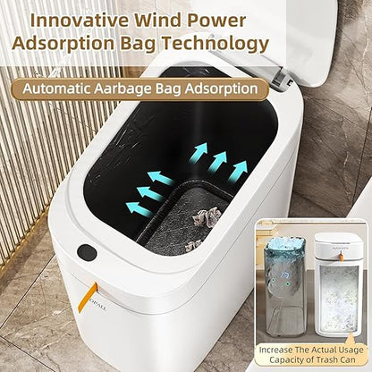 MOPALL 3.5 Gallon Motion Sensor Trash Can with Lid, Slim Touchless Automatic Garbage Bin, Space-Saving Wastebasket for Bathroom Bedroom Living Room Office, White