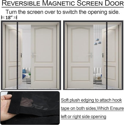 Reversible Left Right Side Opening Wide Magnetic Screen Door for Sliding & French Doors,Heavy Duty Thicker Reinforced Mesh Bug Door Screen Magnetic Closure,Screen 74" x 81",Fits Door to 72"x80"