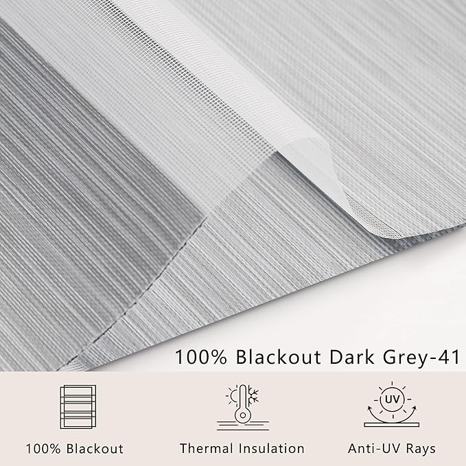 Bringnox Smart Motorized Zebra Roller Blinds - 100% Blackout, Remote Control, Works with HomeKit, Google Home & Alexa via Hub, Custom Size (100% Blackout Dark Grey-41)