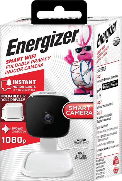 Energizer Smart Wi-Fi Indoor Security Camera, 1080P Full HD with Motion Alerts, Two-Way Communication, App Access, Cloud or SD Storage, Foldable Design for Privacy, 2.4Ghz Wi-Fi