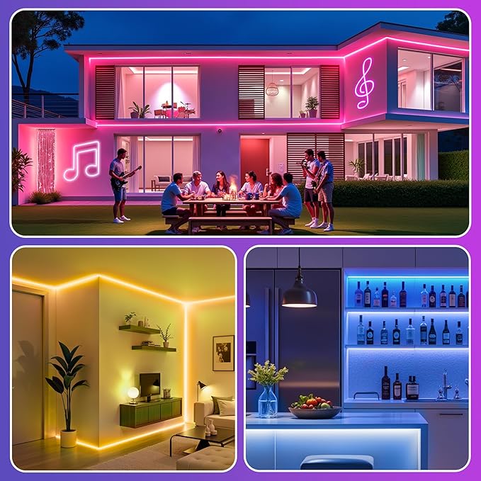 RIYO Neon Rope Lights, 100Ft RGB LED Strip Lights - App & Remote Control, Music Sync, IP67 Waterproof, Flexible Neon Lights for Bedroom, Gaming, Party, Outdoor Decor, Multiple Modes