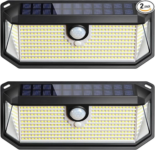 Brightever Solar Outdoor Lights, 4000LM 388 LEDs Motion Sensor Solar Powered Outdoor Light, IP65 Waterproof Exterior Flood Security Lights with 270° Wide Angle & 3 Modes for Patio Garage, 2-Pack