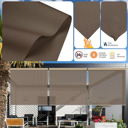 Motorized Outdoor Solar Shades, Custom Patio & Porch Blinds with Remote, Smart Exterior Shades Compatible with Apple HomeKit, Alexa & Google Home (5% Openness Coffee)