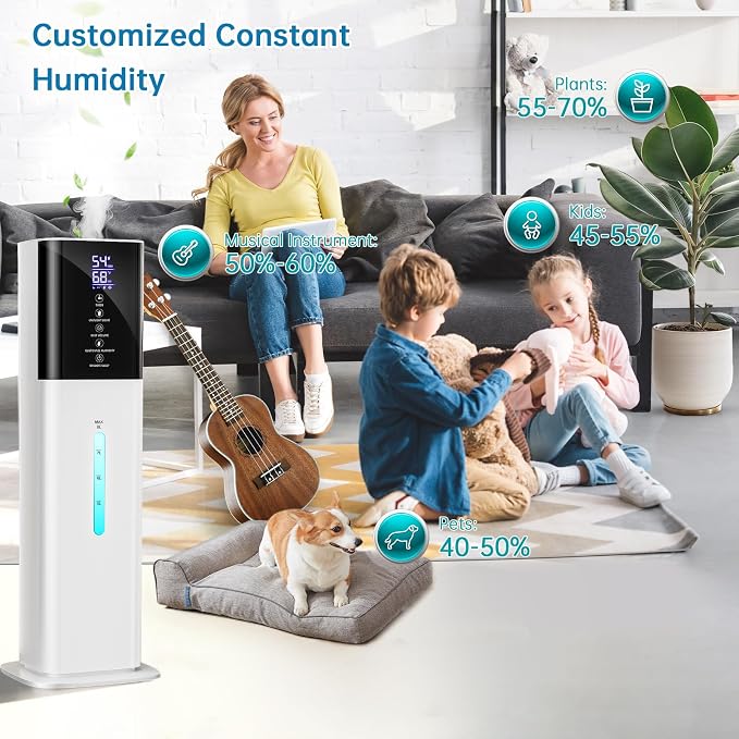 Humidifier Large Room Bedroom, 8L/2.1Gal Top Fill Cool Mist Humidifiers with Humidistat, 3-Speeds, 48H Runtime, Quiet Sleep Mode, Night Light, 12H Timer, 360° Nozzle & Aroma Diffuser for Baby, Plants