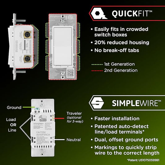 Enbrighten 800 Series Z-Wave On/Off Paddle Switch, Long Range 800LR, Quick Fit, Simple Wire, Direct 3-Way (No Add-On Switch Needed), Smart Hub Required, Compatible with Alexa, Google Home, 76591