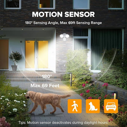 UME 2 Pack 32W 3500 Lumen LED Security Lights Motion Sensor Light Outdoor, 5000K Daylight, IP65 Waterproof, Dusk to Dawn, Motion Detector Flood Light for Garage, Yard, Porch-White