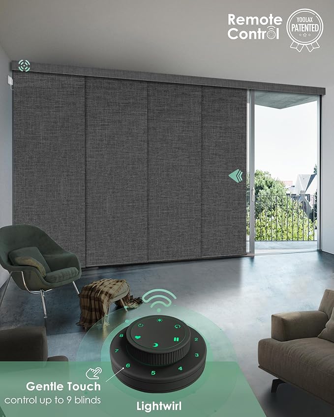 Yoolax Custom XL Smart Sliding Door Blinds, Motorized Sliding Panel Blinds Compatible with Alexa, Blackout Vertical Blinds for Glass Doors, Patio Doors, Closet Doors, Fabric-Dark Grey
