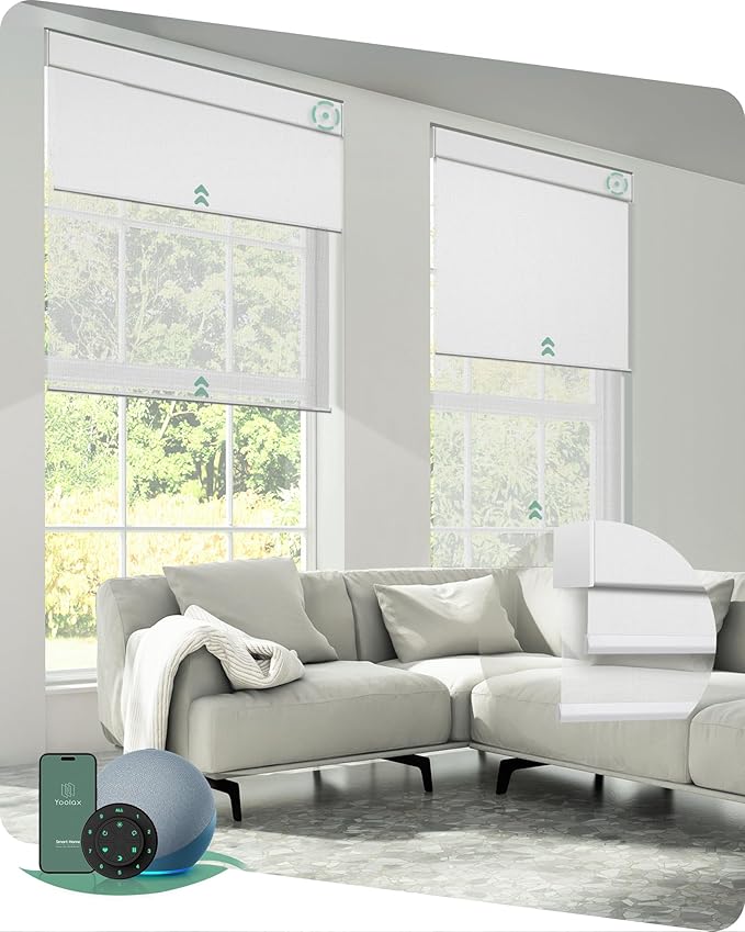 Yoolax Smart Dual Roller Shades, Motorized Blinds with Remote Smart Blinds Compatible with Alexa, Blackout & Sheer Automatic Dual Shades for Windows (Pure White & V-Haze White)