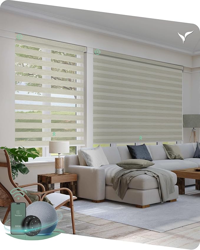 Yoolax Motorized Blinds with Remote, Motorized Zebra Shades Compatible with Alexa, Privacy Motorized Blinds, Zebra Shades for Windows Custom Size(V-Jungle Linen)