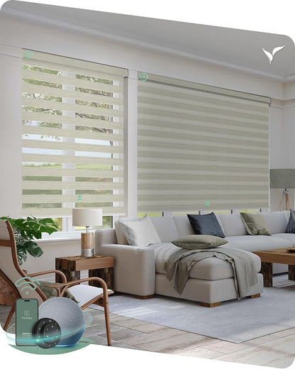 Yoolax Motorized Blinds with Remote, Motorized Zebra Shades Compatible with Alexa, Privacy Motorized Blinds, Zebra Shades for Windows Custom Size(V-Jungle Linen)