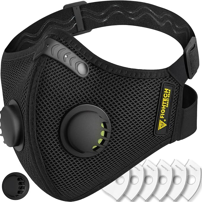 FIGHTECH Dust Mask 2 Sizes - Large, Woodworking Reusable Carbon Filter Mask | Reusable Face Mask with Air Valves for Construction and Moving Single Black Mask Helps Reduce Dust During Work