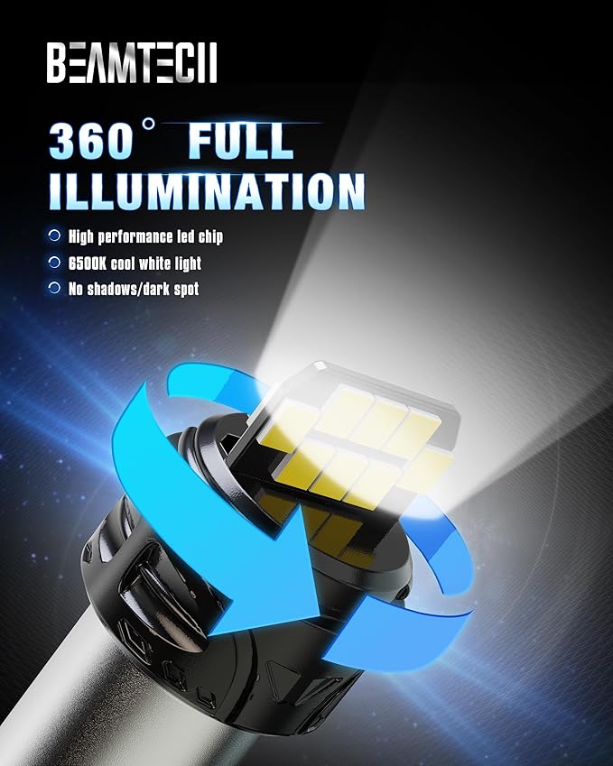 BEAMTECH 1156 LED Bulbs for Reverse Lights, 6500K Cool White Super Bright, 1141 1003 7506 BA15S for Back Up Lights, Tail Brake Parking Lights, Pack of 2