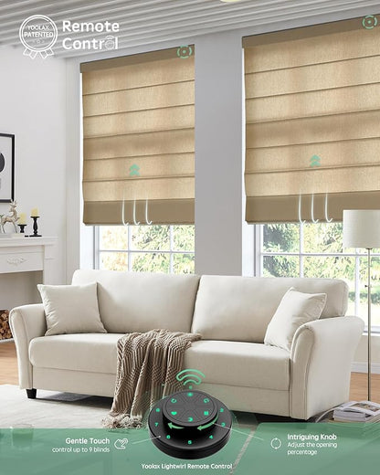 Yoolax Motorized Roman Shades with Remote, Smart Roman Shades for Indoor Windows, Light Filtering Automatic Blinds Work with Alexa, Google, Apple Homekit for Living Room, Customized (Haystack Yellow)