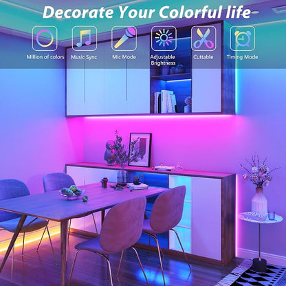 Ledagic Led Lights for Bedroom 50ft (1 Roll), Music Sync Led Lights | RGB Color Changing Led Strip Lights with Remote and App Control RGB Led Light Strip for Home Party Room Decor