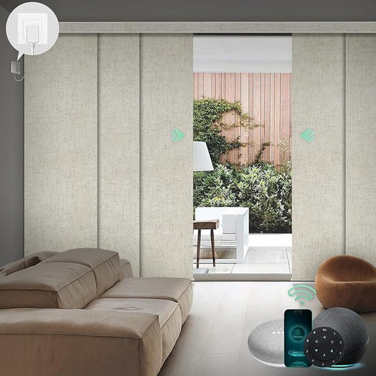 Yoolax Custom XL Smart Vertical Blinds, Motorized Sliding Door Blinds Compatible with Alexa, Blackout Sliding Panel for Room Divider, Indoor Windows, Patio Doors, Linen Beige