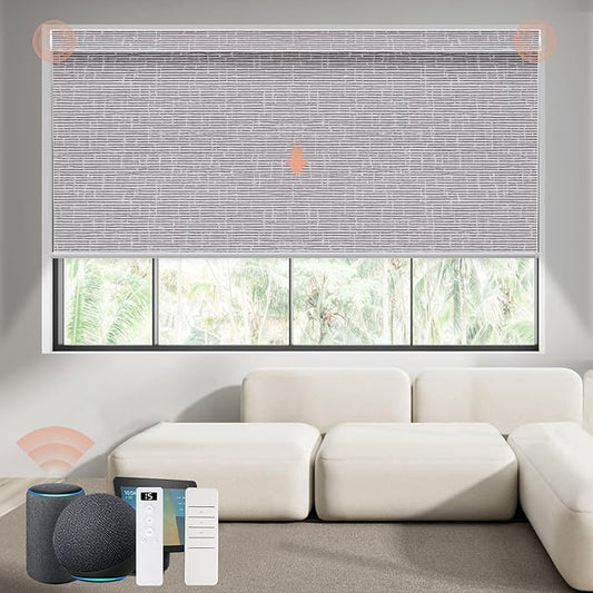 Motorized Blinds Roller Shade with Remote: Canisteo Automatic Smart Blind for Windows 100% Blackout, Electric Blinds Compatible with Alexa/Google Home/Apple Homekit, Customized Size, Cozy Rock Grey
