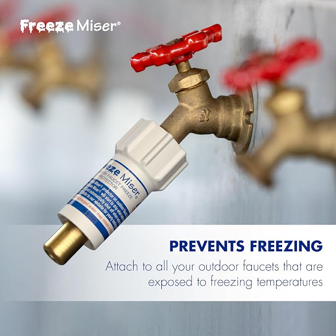 Freeze Miser Outdoor Faucet & Spigot Freeze Protection – Patented Valve Shield, Activates at Water Temperature Below 37°F/3°C – Durable Winter Cover Alternative – Quick Install, Saves Water – 3 Pack