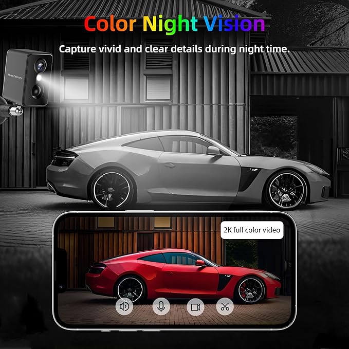 Septekon 2K Security Cameras Wireless Outdoor 4 Pack, Solar Battery Powered Camera with Two Spotlights, PIR Motion Detection Siren, Color Night Vision, 2-Way Audio, IP66 Waterpoof