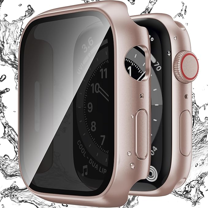 Waterproof Privacy Case Compatible with Apple Watch Series 6/5/4/SE2/SE 44mm with Anti-peep Screen Protector, iWatch Face Cover Protective Bumper for iWatch Case 44mm Rose Gold
