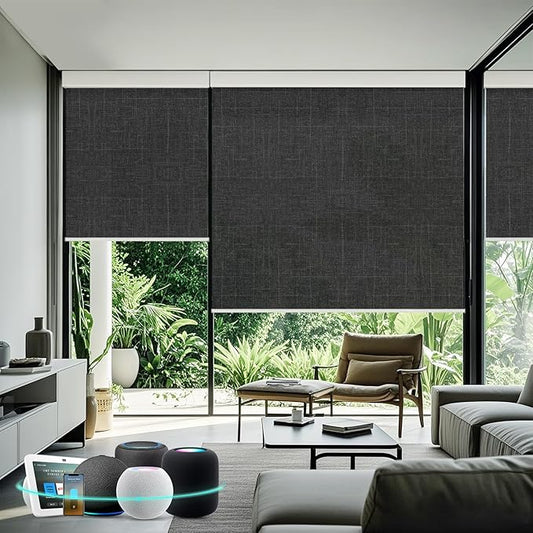 Aprilsmart Motorized Blinds with Remote,Light Filtering Motorized Roller Shades Work with Apple Homekit,Alexa,SmartThings,Google Home,Customize Blinds(Bouvardia Dark Grey-66)