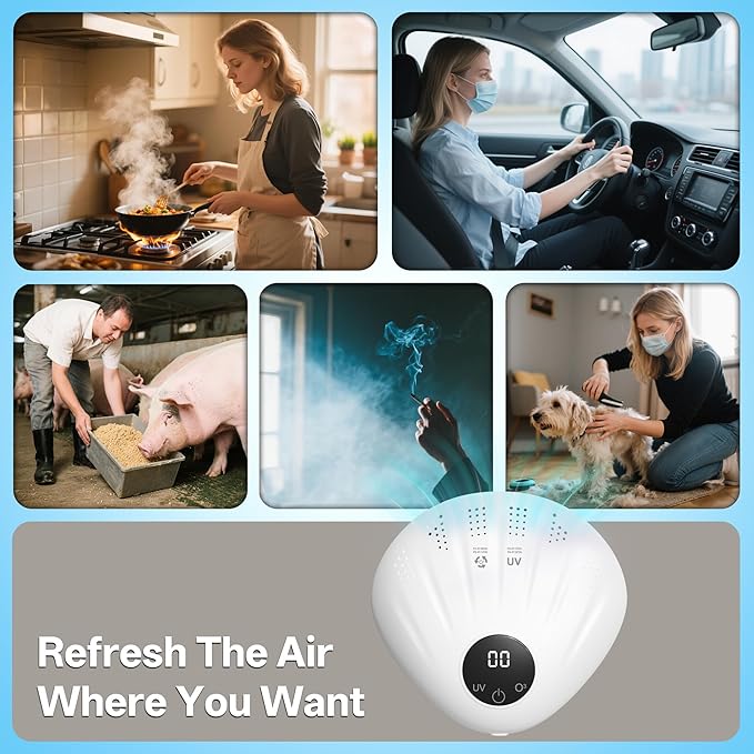 Morrre Small Ozone Generator, Powerful Portable Odor Eliminator, Silent Air Purifier for Home & Pet - Bedrooms, Bathrooms, Pet Rooms, Litter Boxes, Closet, etc.