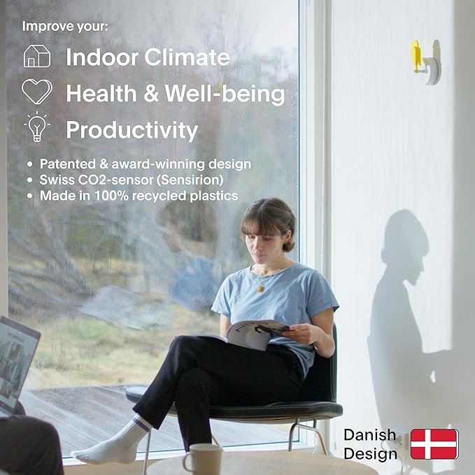 Birdie 2.0 - Design Indoor CO2 Monitor for House Burping - Air Quality Meter for Home & Office -Visual Air Quality Sensor for Fresh Air - Wall Mounted -Swiss Sensor Technology-Yellow, FullBirdie