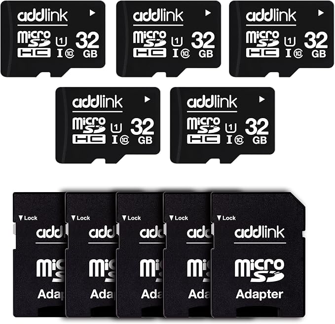 addlink 32GB 5-Pack Micro SD Card, 85MB/s, Full HD Video, Surveillance Security, Action Camera U1 C10 Class 10 Micro SDHC UHS-I Memory Card, with MicroSD to SD Adapter